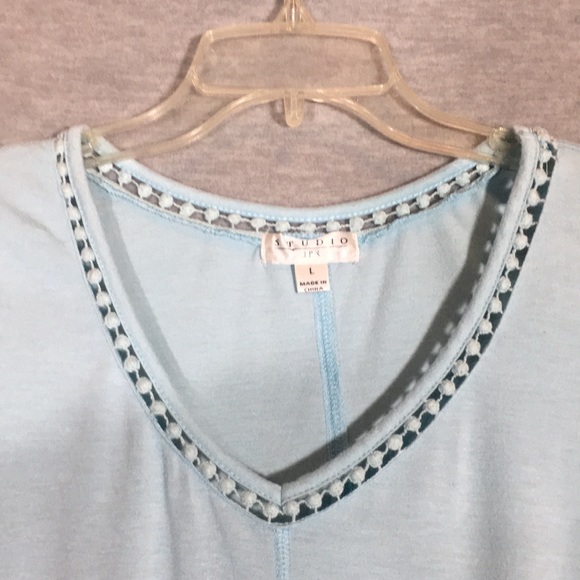 STUDIO Comfy Stretch Oversized Relaxed Fit Jersey Knit Tie Front Lacey Trim - Picture 3 of 16